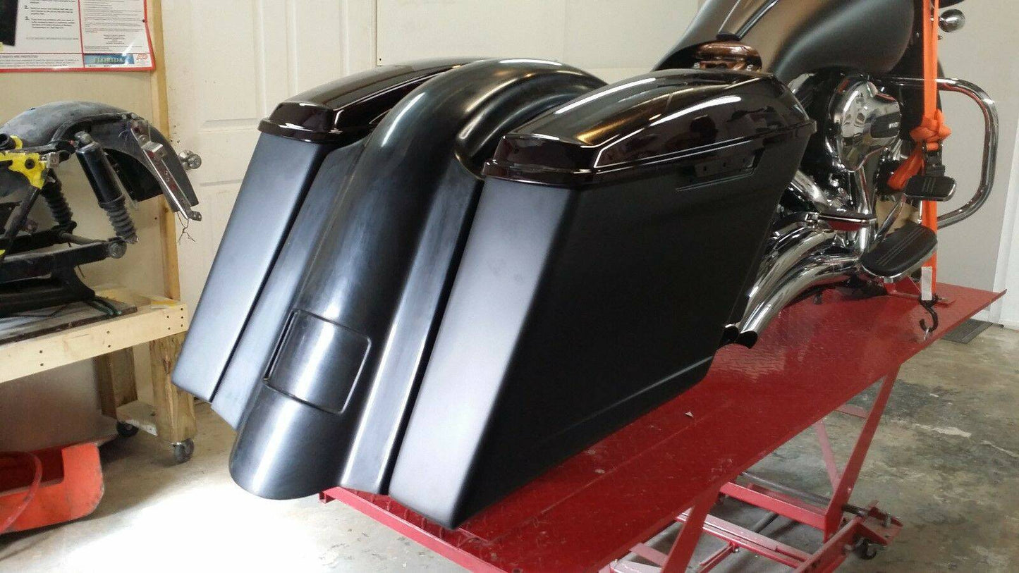 2014- 5 1/2" Saddlebags Fender Stock Lids Harley Davidson No Exhaust Stretched - Bike Life Nation