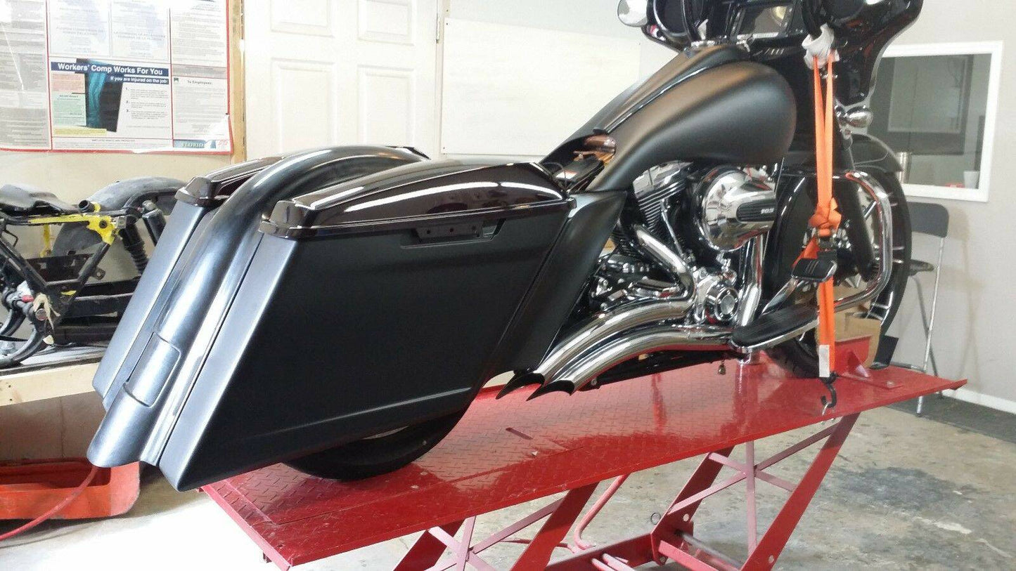 2014- 5 1/2" Saddlebags Fender Stock Lids Harley Davidson No Exhaust Stretched - Bike Life Nation