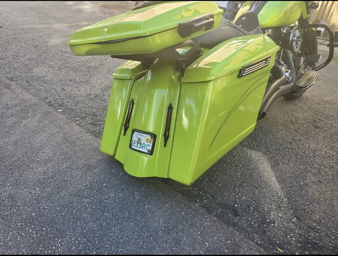 2014- 5 1/2" Saddlebags Fender Stock Lids Harley Davidson No Exhaust Stretched - Bike Life Nation